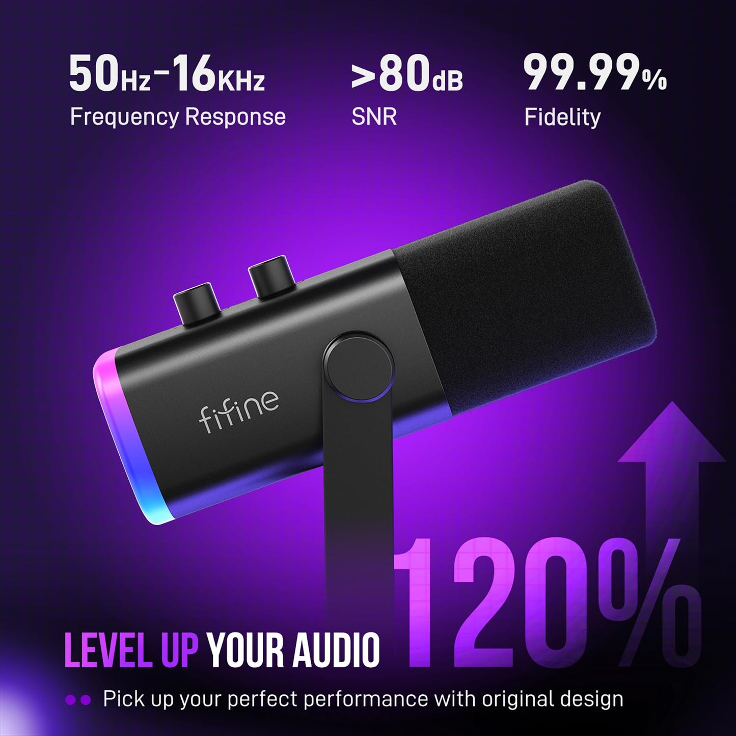 FIFINE XLR/USB Gaming Microphone Set, Dynamic PC Mic for Streaming Podcasting, Computer RGB Mic Kit with Boom Arm Stand, Mute Button, Headphones Jack