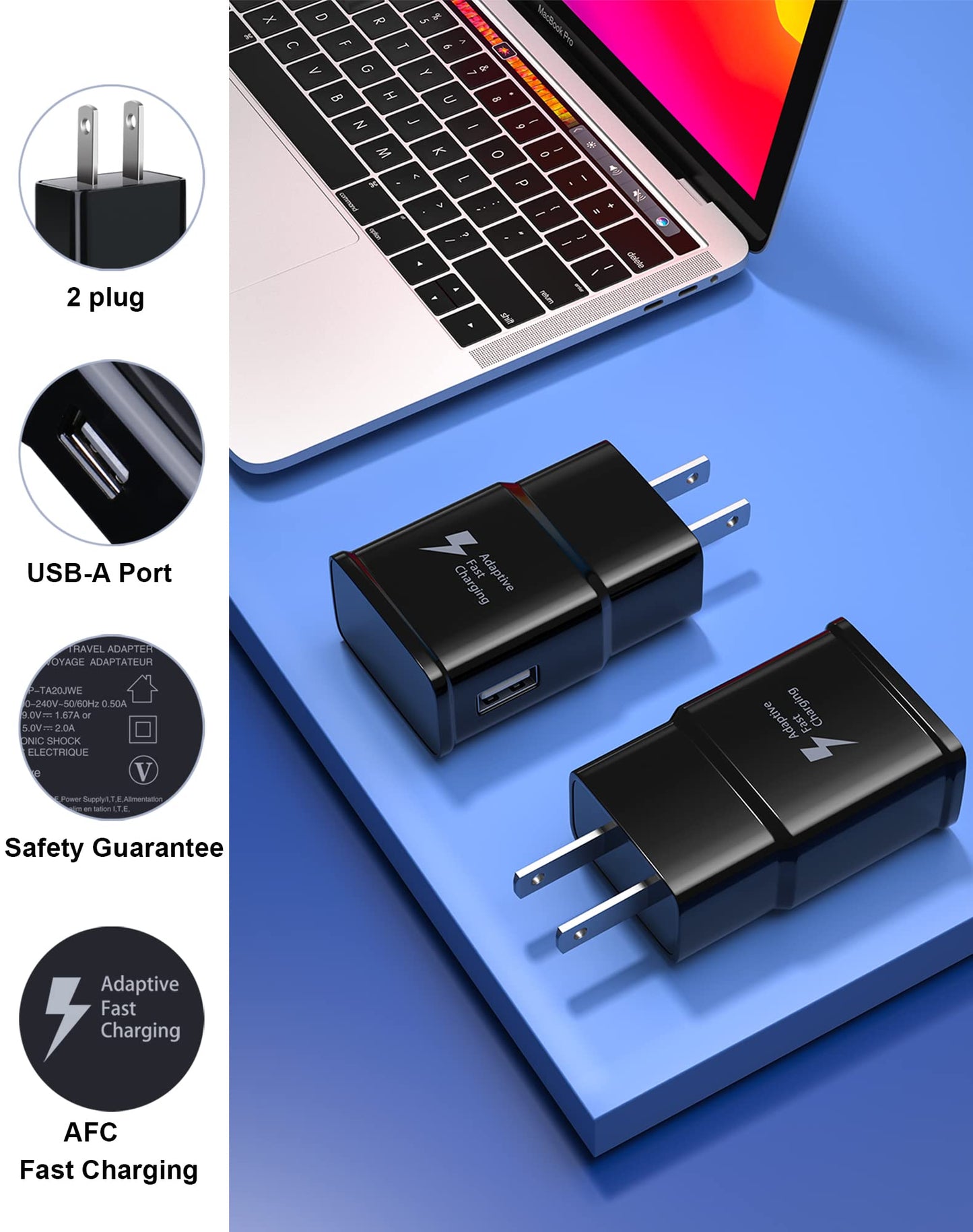 Type C Charger Fast Charging, 2 Pack Adaptive Fast Charger USB C Android Phone Wall Charger Block with 6FT+6FT+1.5FT Charge Cable for Samsung Galaxy