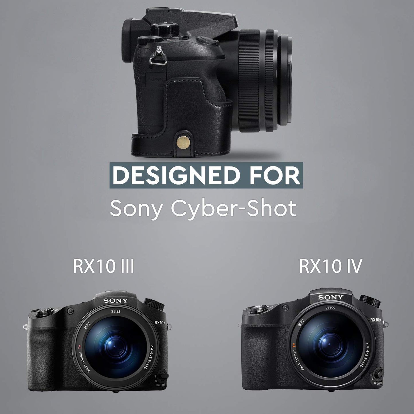 MegaGear Sony Cyber-Shot DSC-RX10 IV, DSC-RX10 III Ever Ready Leather Camera Case and Strap, with Battery Access - Black - MG760