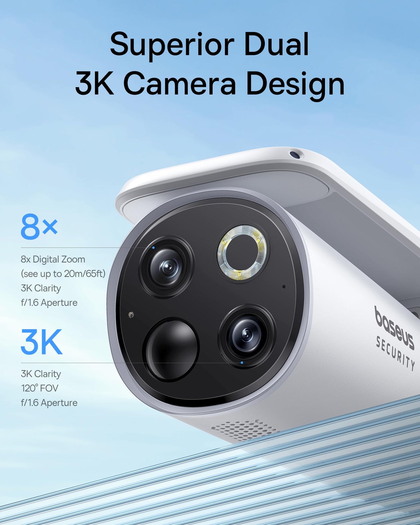 Baseus Solar Security Camera Wireless Outdoor, S1 Pro 2-Cam Kit, Forever Power with Auto Sunlight-Tracking System, Dual Camera with 3K Clarity, No