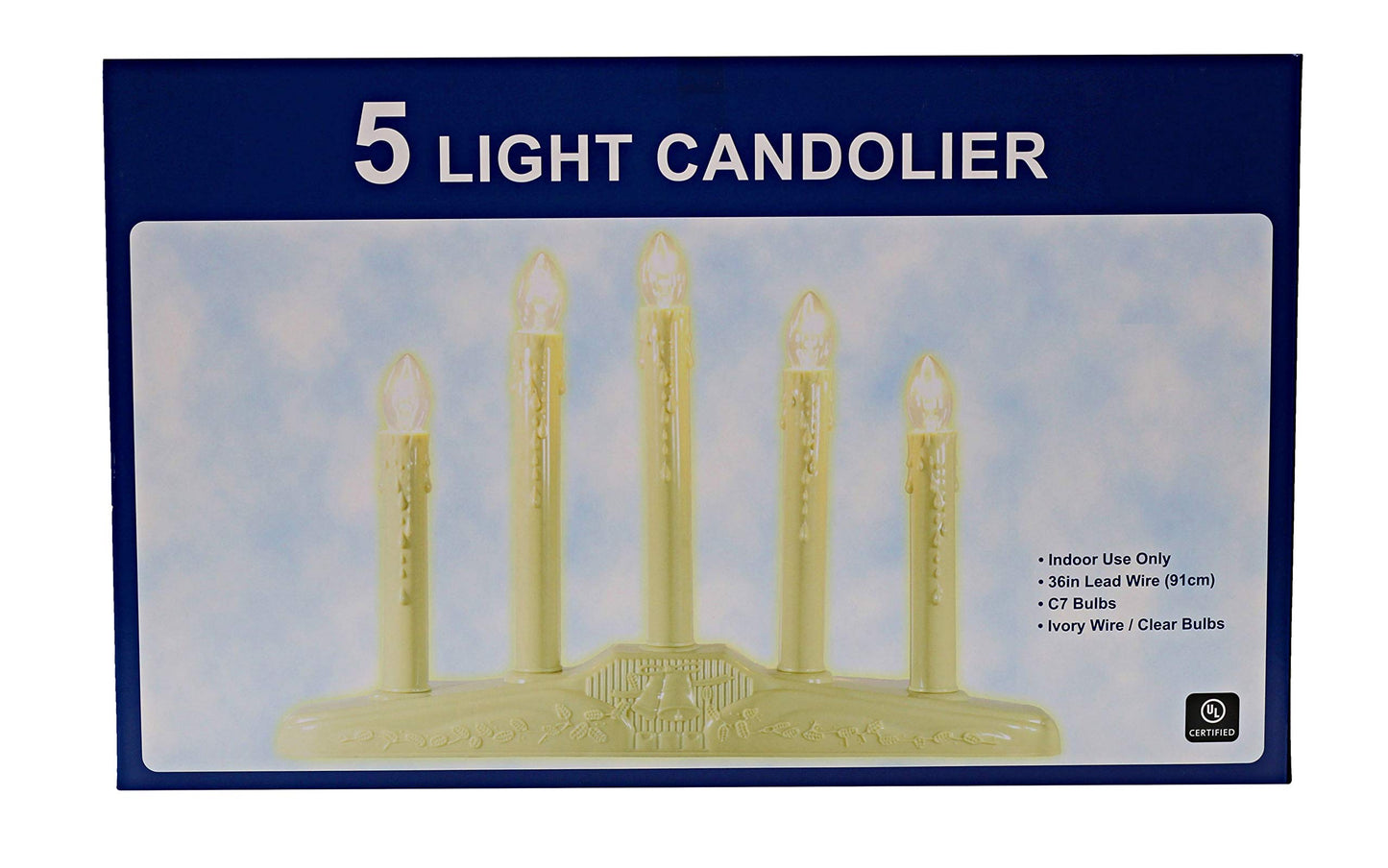 Creative Hobbies 5 Light Electric Candolier Indoor Christmas Candle Lamp, Ivory Plastic with Clear C7 Incandescent Light Bulbs