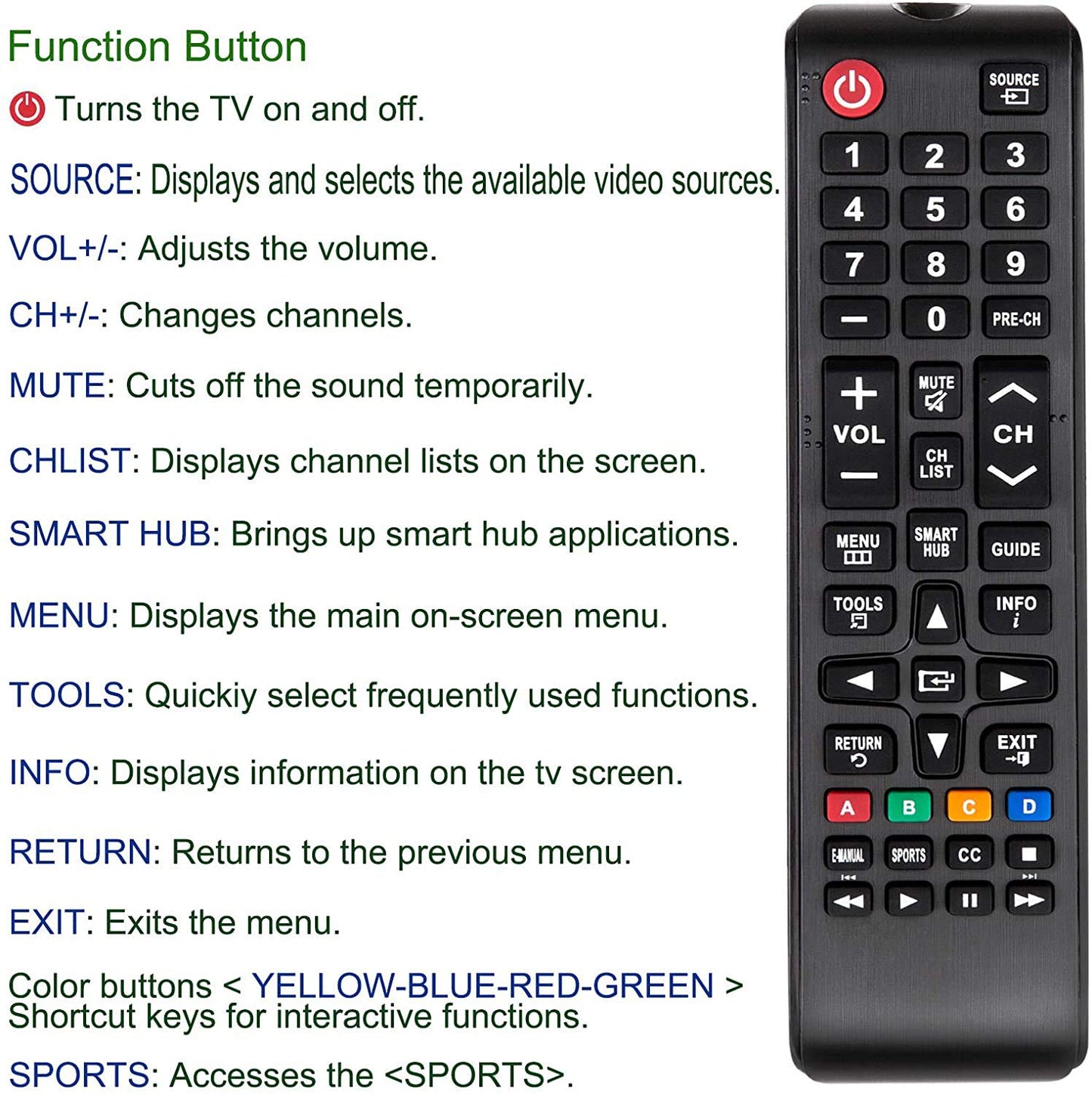 Universal Remote Control for Samsung Smart TV All Models LCD LED 3D HDTV Smart TV AA59 and BN59 Series BN59-01199F AA59-00786A BN59-01175N BN59-01301A