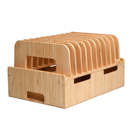 MobileVision Bamboo 12-Port Charging Station & Docking Organizer for Smartphones & Tablets, Family-Sized, for use in Corporate Offices & Classrooms