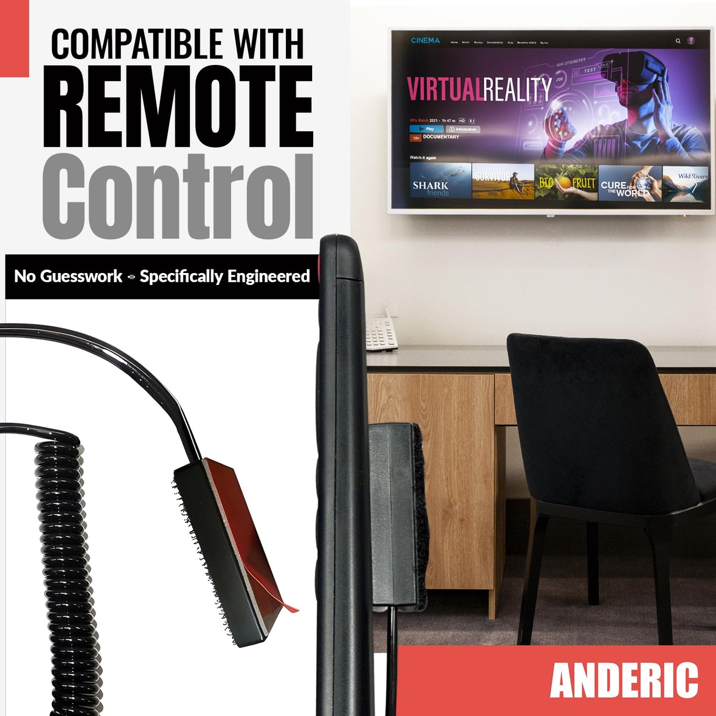 Universal Coiled Security Cable Bulk Pricing Available - Remote Control Tether Security Cable Leash with Hook and Loop Fastener Tape and Double-Sided