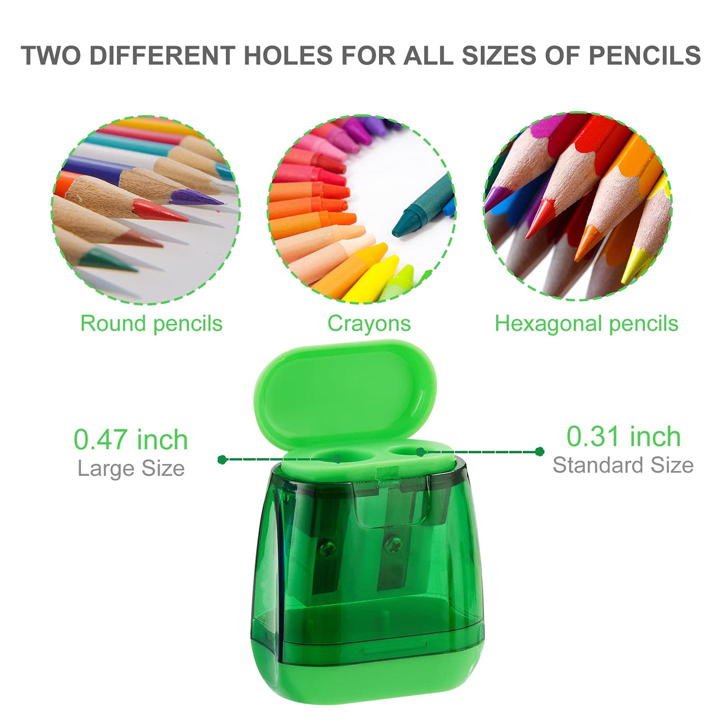 Sonuimy Pencil Sharpeners, 4 Pcs Pencil Sharpeners Manual,Dual Holes Compact Colored Handheld Pencil Sharpener for Kids with Lid Adults Students