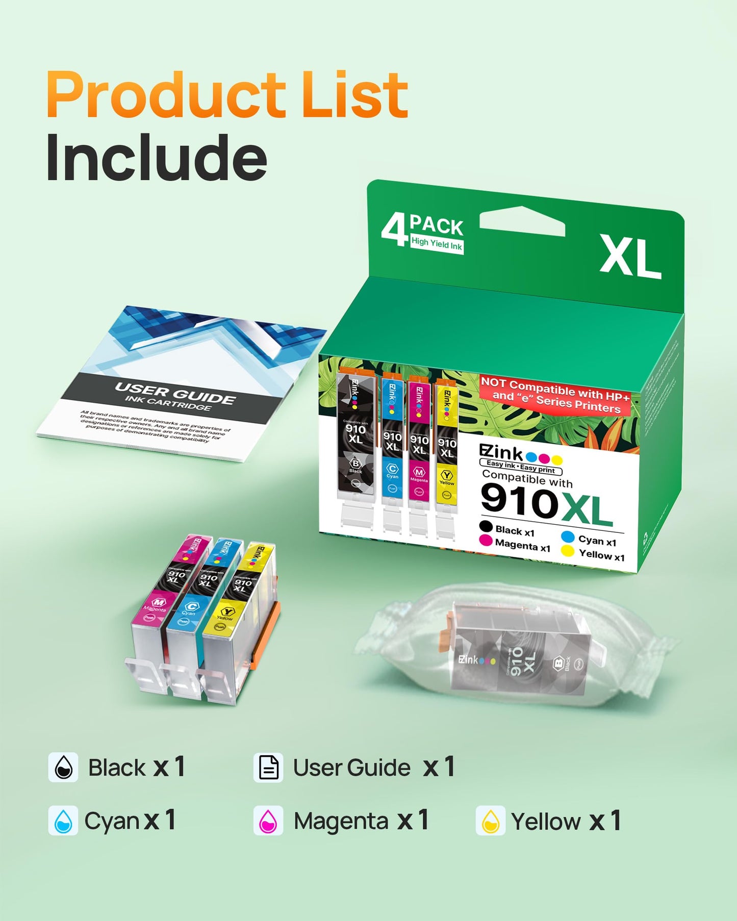 E-Z Ink 910XL Ink Cartridges for HP Printers Replacement for HP 910XL Ink Cartridges Combo Pack 910XL Black and Color Combo Pack Use with OfficeJet
