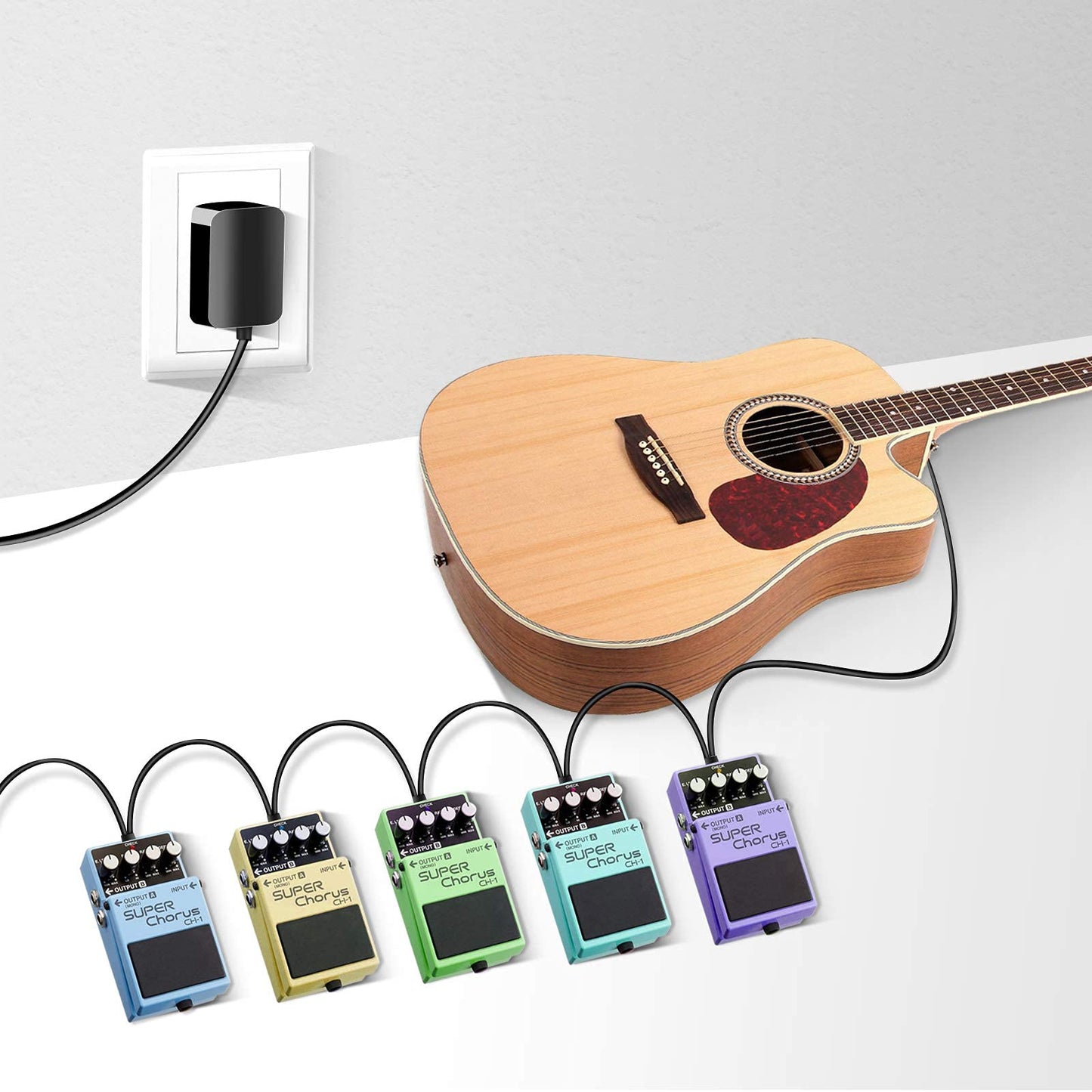 Replacement for 9V Guitar Pedal Power Supply 9 Volt Power Supply for Guitar Pedals，1A Tip Negative with 5 Way Daisy Chain Power Cable