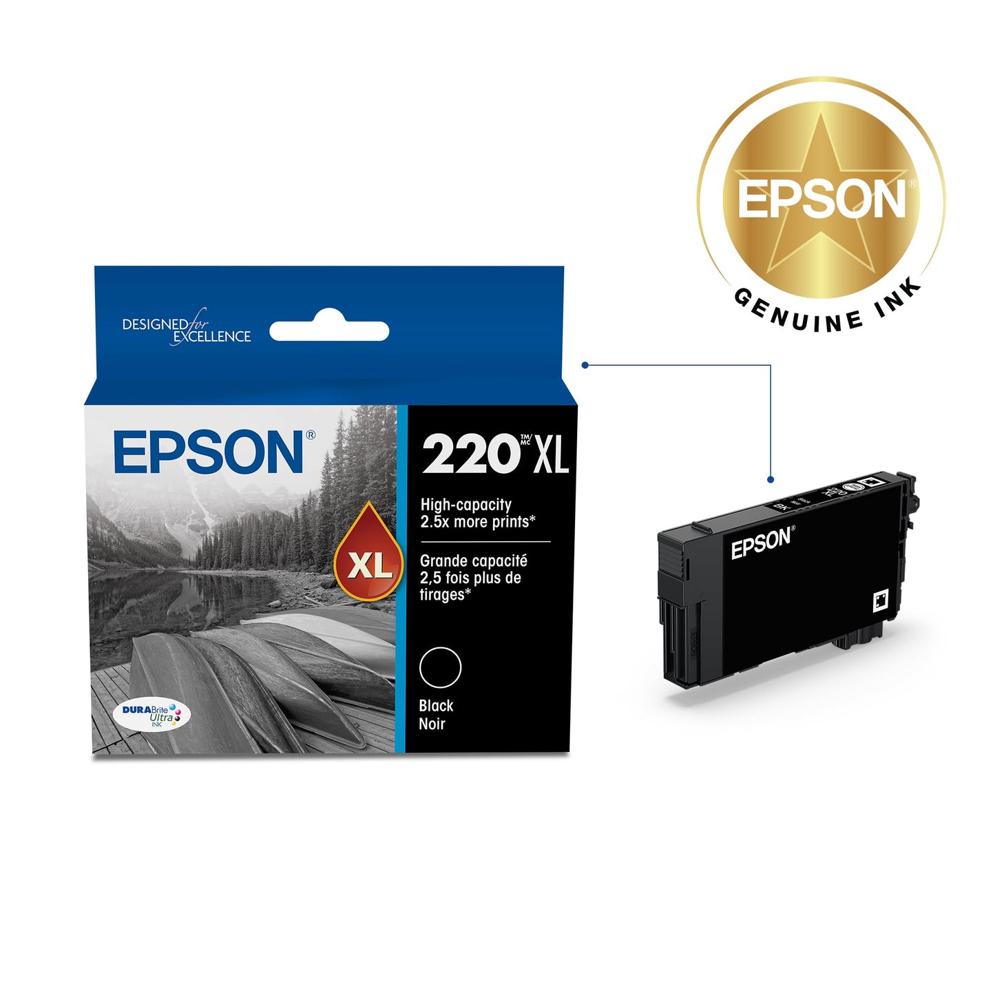 EPSON 220 DURABrite Ultra Ink High Capacity Black Cartridge (T220XL120-S) Works with WorkForce WF-2630,2650, 2660, 2750, 2760 and Expression
