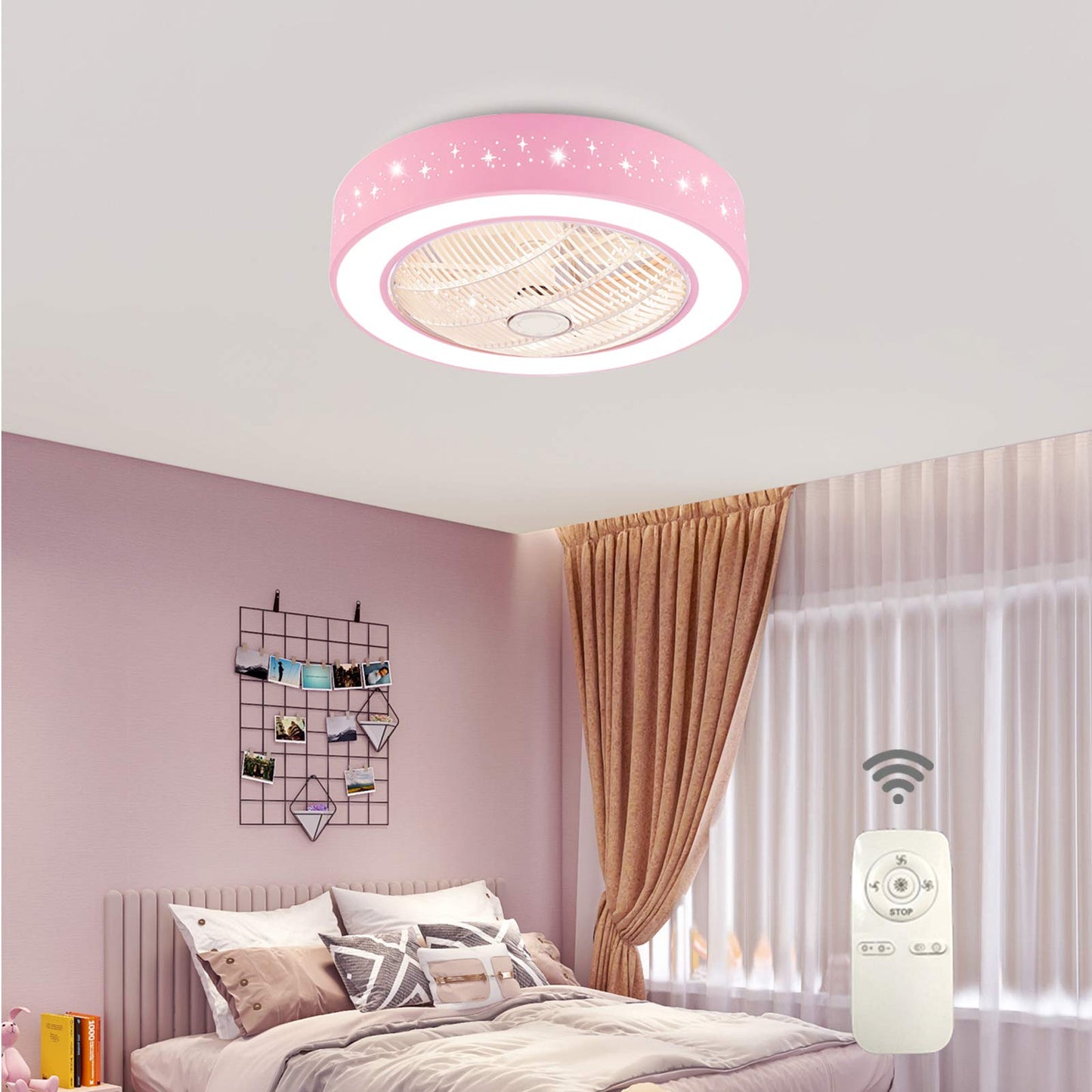 DNYSYSJ Acrylic LED Enclosed Ceiling Fan with Light - Dimmable LED Semi Flush Mount Low Profile Ceiling Fan with Rmote Control and 7 Blades