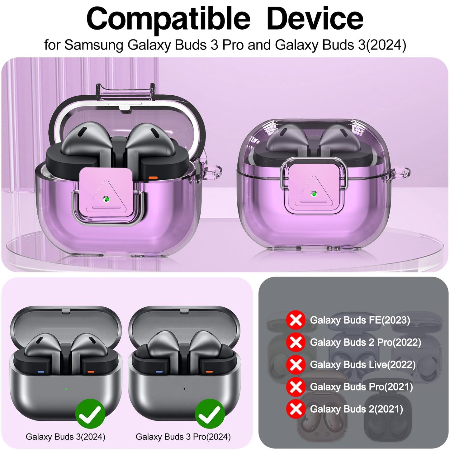 for Samsung Galaxy Buds3 FE (2025) / Buds3 Pro (2024) / Buds 3 Case (2024) with Secure Lock Clip, Flexible TPU Clear Case with Cleaner