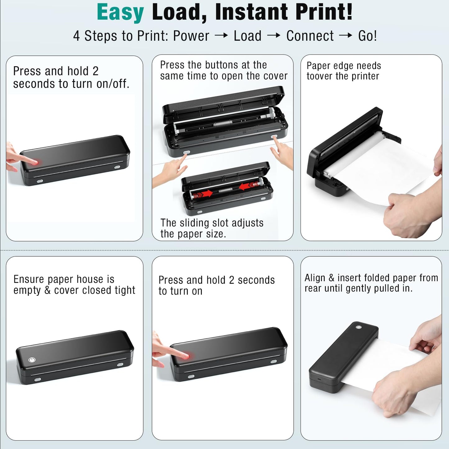 PEDOOLO Portable Printer Wireless for Travel - Inkless Thermal Printer, Supports 8.5x11 Inch Thermal Paper, Bluetooth Compatible