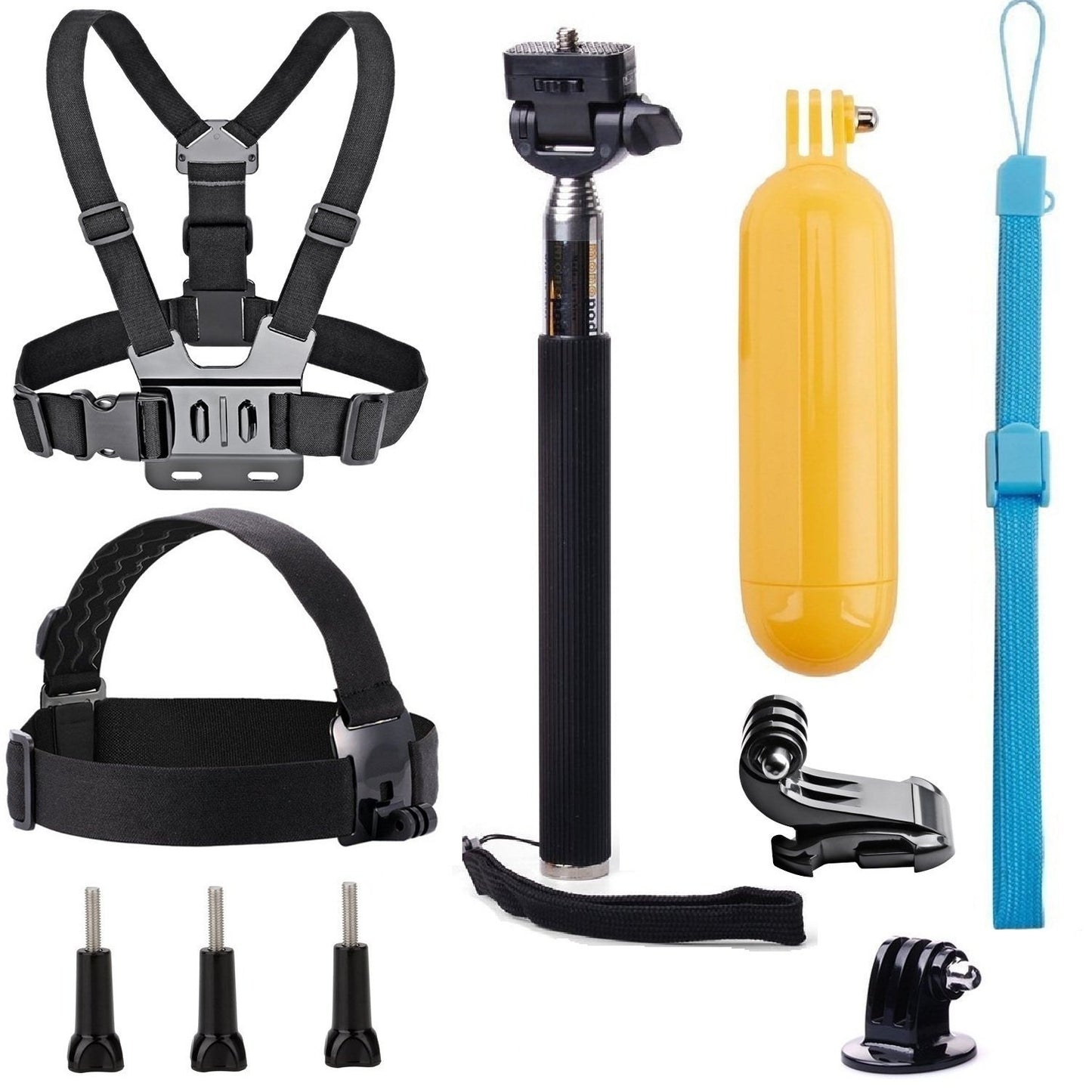 VVHOOY Universal Action Camera Accessories Bundle Head Chest Strap Mount/Selfie Stick/Floating Hand Grip Compatible with Dragon Touch/AKASO EK7000