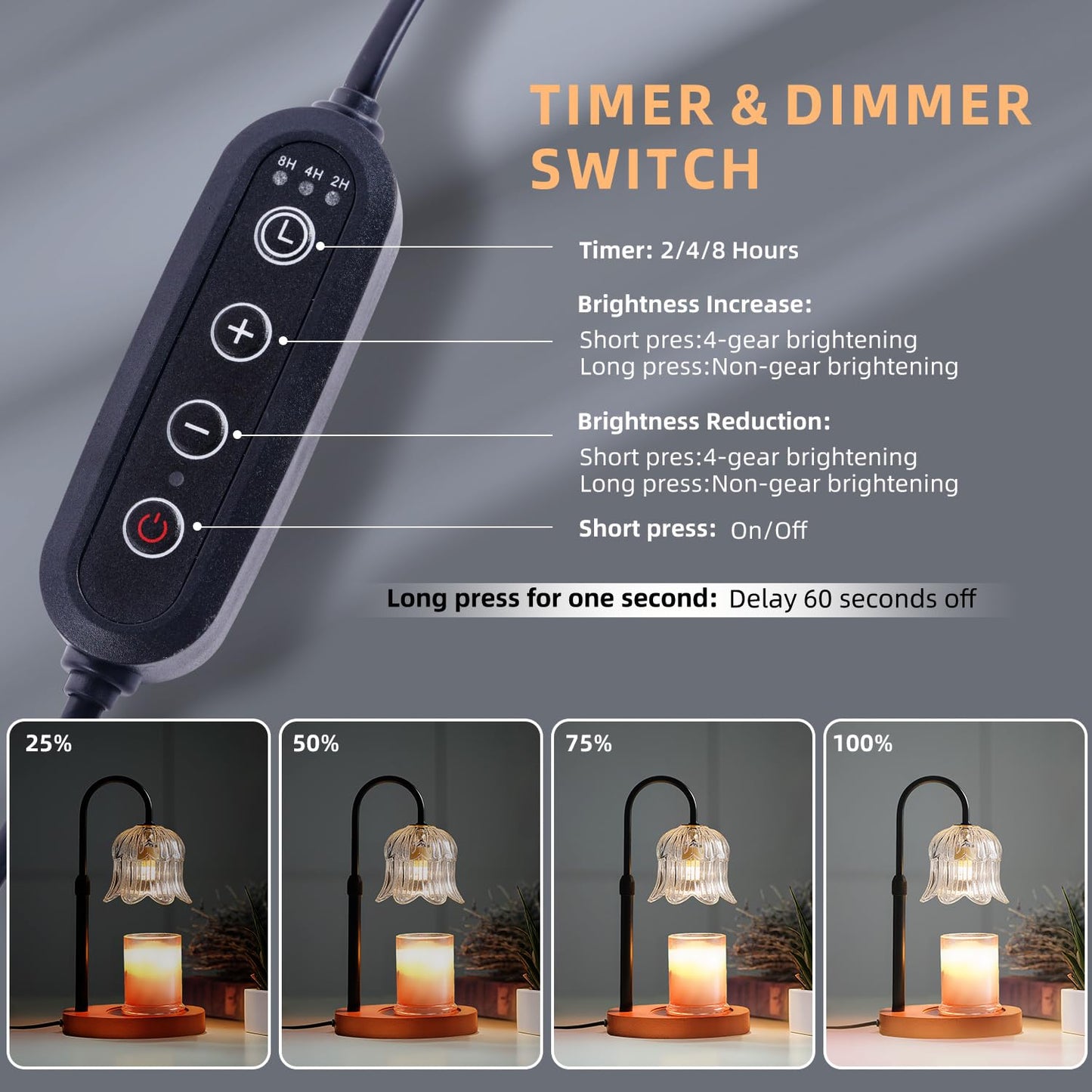 Candle Warmer Lamp with Timer: Adjustable Dimmable Height Adjustable - Flower Shape Wax Lamp Jar Candles Modern Home Decor Table Lights Glass
