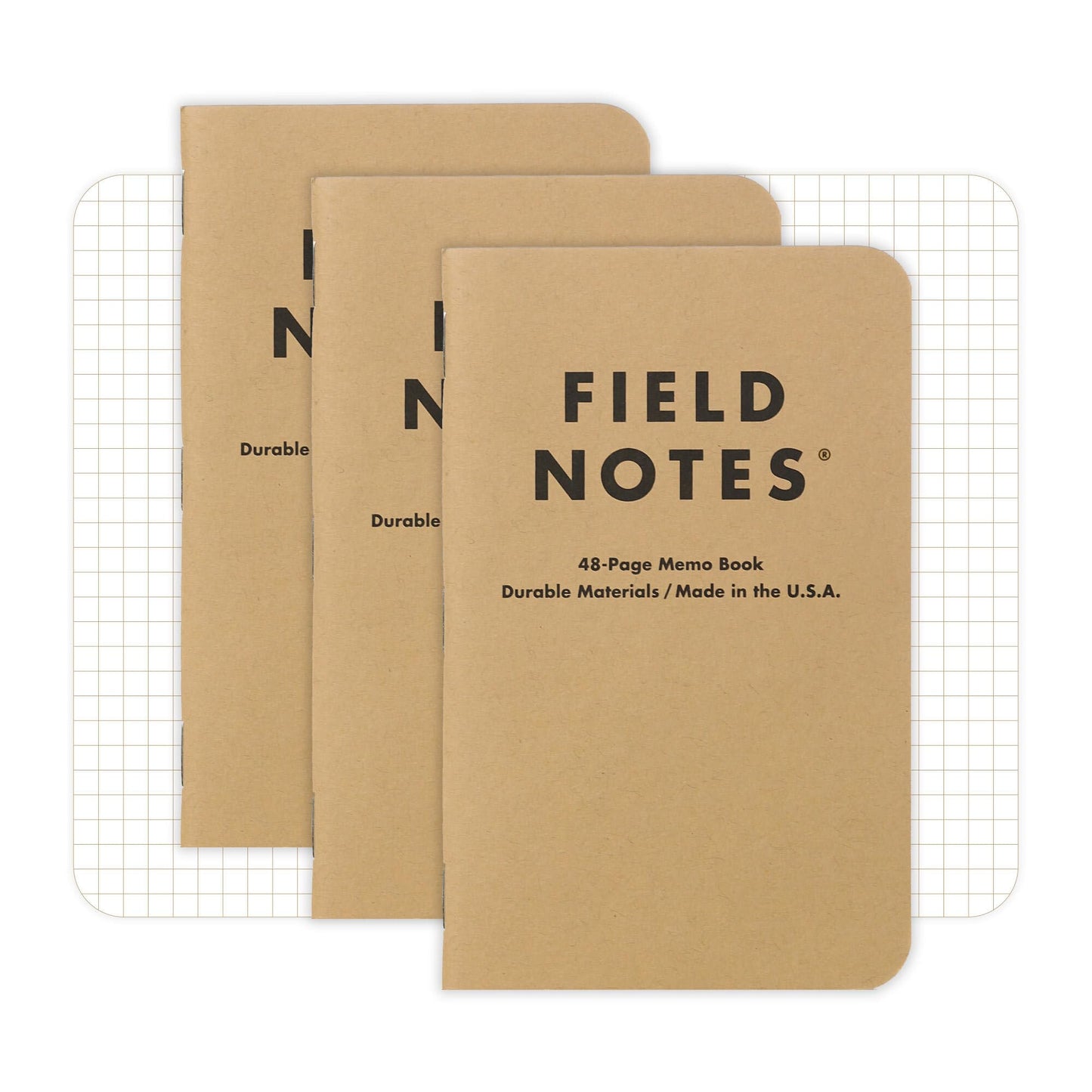 Field Notes: Original Kraft 3-Pack - Mixed Paper (1 Graph/Grid, 1 Ruled/Lined, 1 Plain/Blank) Memo Books - 48 Page Pocket Notebooks - 3.5" x 5.5"