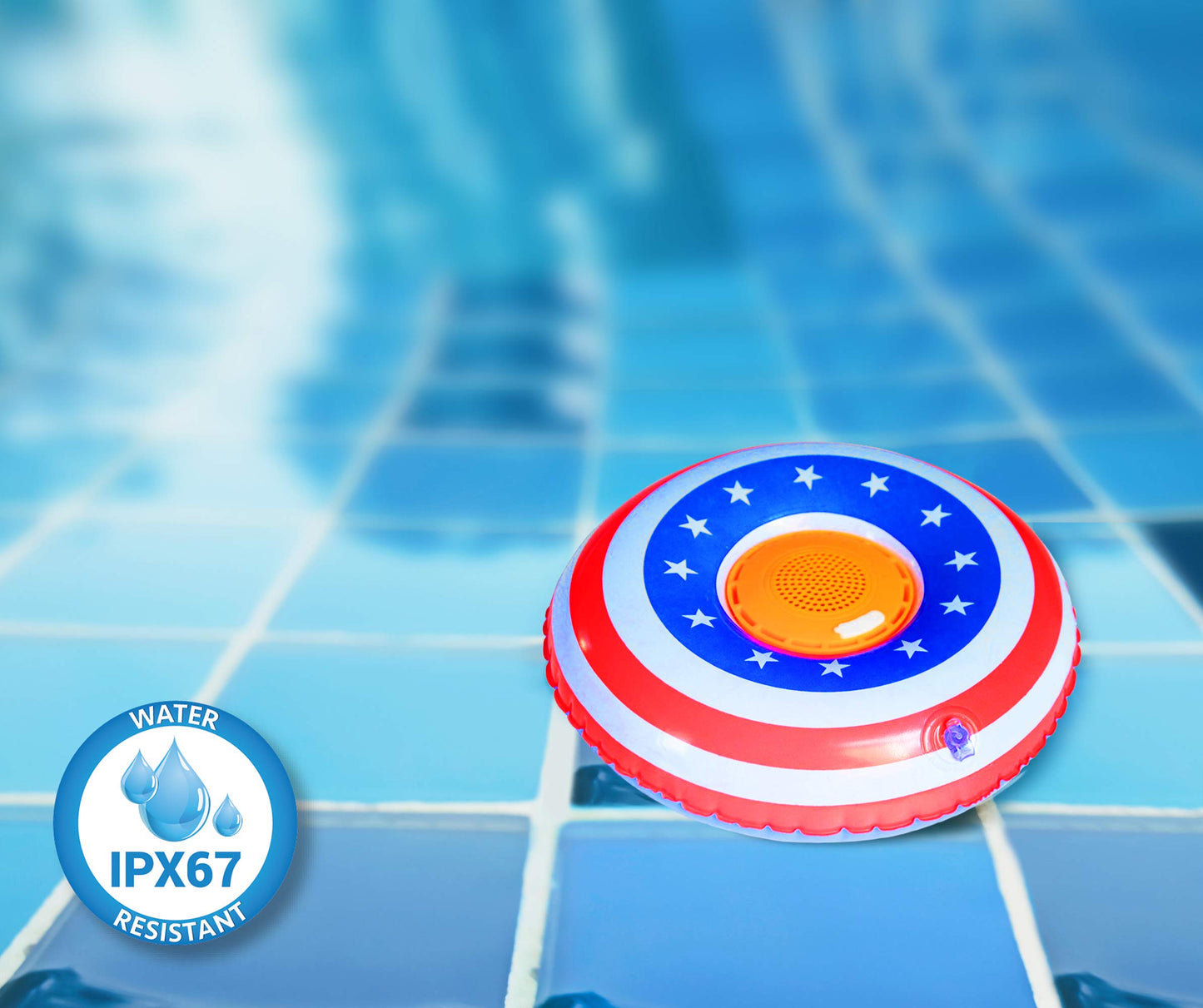 Aduro Aquasound Inflatable Waterproof Bluetooth Speaker Floating Speaker Fun Pool Accessories for Kids American Flag
