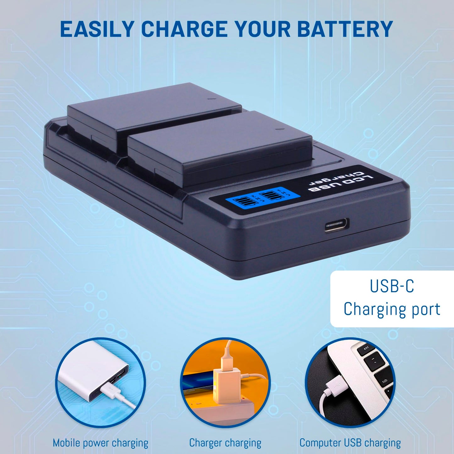 2-Pack LP-E17 Battery with Rapid Dual USB Charger for Canon EOS R100 R50 RP R10 R8, Rebel T8i, T7i, T6i, T6s, SL2 SL3, M3, M5, M6, 77D 200D 250D 750D