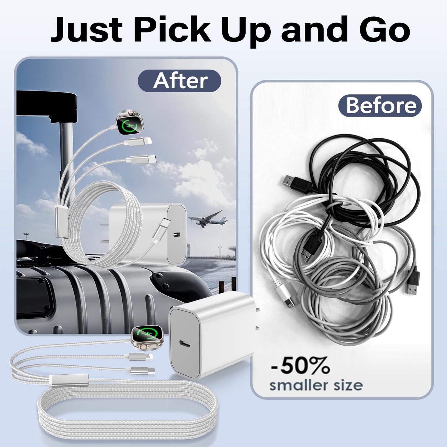 Travel Essentials for Apple Watch Charger,iPhone Charger,3 in 1 Type C/Lightning/Magnetic Multi Charging Cable with 20W Charger Block,Portable