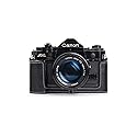 A-1 Case, BolinUS Handmade Genuine Real Leather Half Camera Case Bag Cover for Canon New AE-1 AE-1P A-1 (with Handle) Camera with Hand Strap (Black)