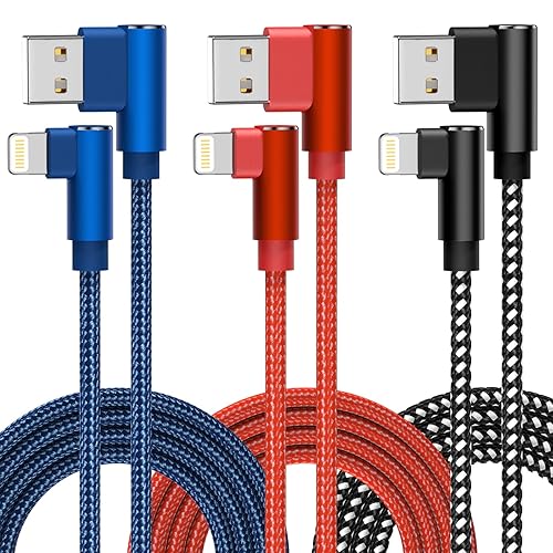 iPhone Charger 10ft 3 Pack Apple MFi Certified Lightning Cable 90 Degree Fast Charging Cord, Nylon Braided USB Charging Cable Compatible with iPhone…
