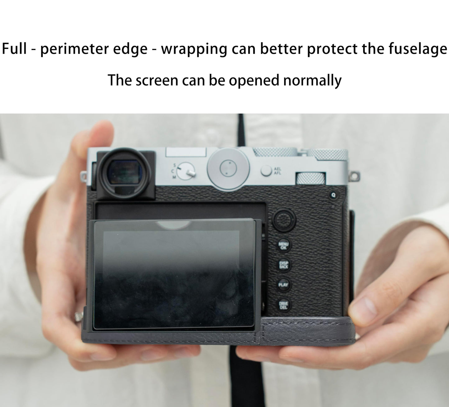 VueFoto GFX100RF Leather Case Kit for FUJIFILM, Including Leather Case with Shoulder Strap, Small Flap for Battery Access, Lightweight