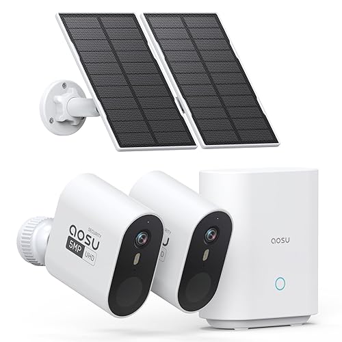 aosu 3K/5MP Solar Security Cameras Wireless Outdoor Home Surveillance System, 166° Ultra-Wide-Angle, HD Color Night Vision, Spotlight & Siren Alarm