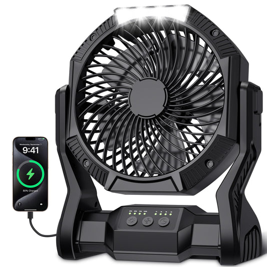 Aynvixt Portable Rechargeable Fan, 20000mAh Battery Powered Camping Fan with LED Light & Hook, 270° Adjustable, 4-Speed, 4H Timer Camping Essentials