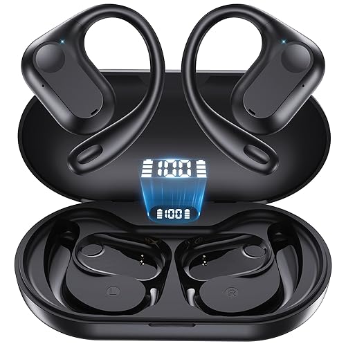 Open Ear Headphones Wireless Earbuds Air-Conduction Bluetooth Earphones LED Digital Display 24H Playtime Over Ear Buds Stereo Sound Lightweight…