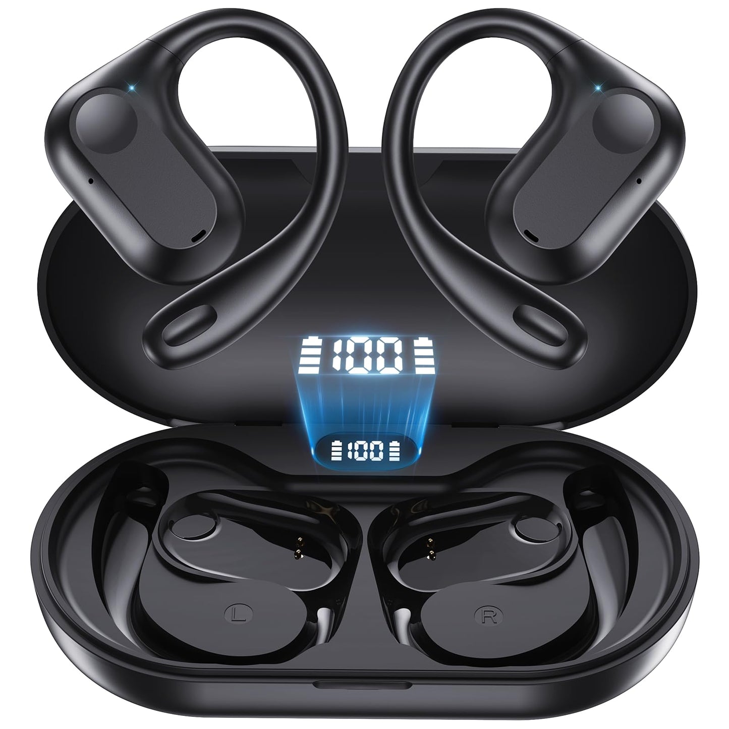Open Ear Headphones Wireless Earbuds Air-Conduction Bluetooth Earphones LED Digital Display 24H Playtime Over Ear Buds Stereo Sound Lightweight…