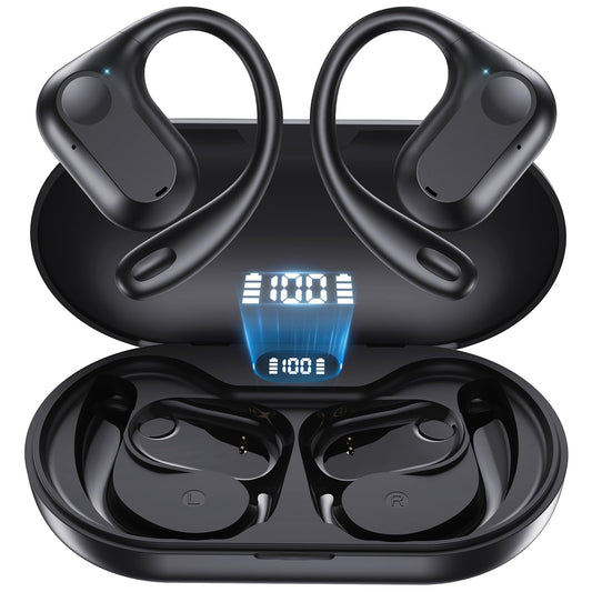 Open Ear Headphones Wireless Earbuds Air-Conduction Bluetooth Earphones LED Digital Display 24H Playtime Over Ear Buds Stereo Sound Lightweight…