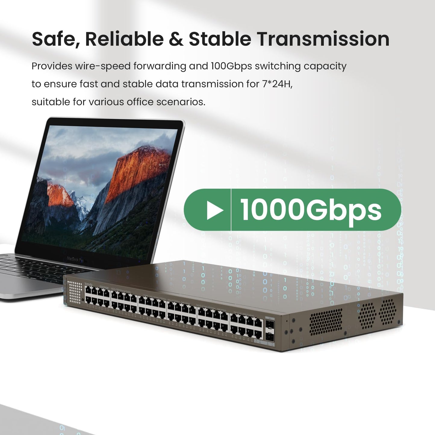 Tenda TEG1050F, 48 Port Gigabit Switch, Unmanaged Ethernet Switch with 48 Gigabit Ports & 2 SFP Slots, Plug & Play, Desktop/ Rack-Mount, Fanless