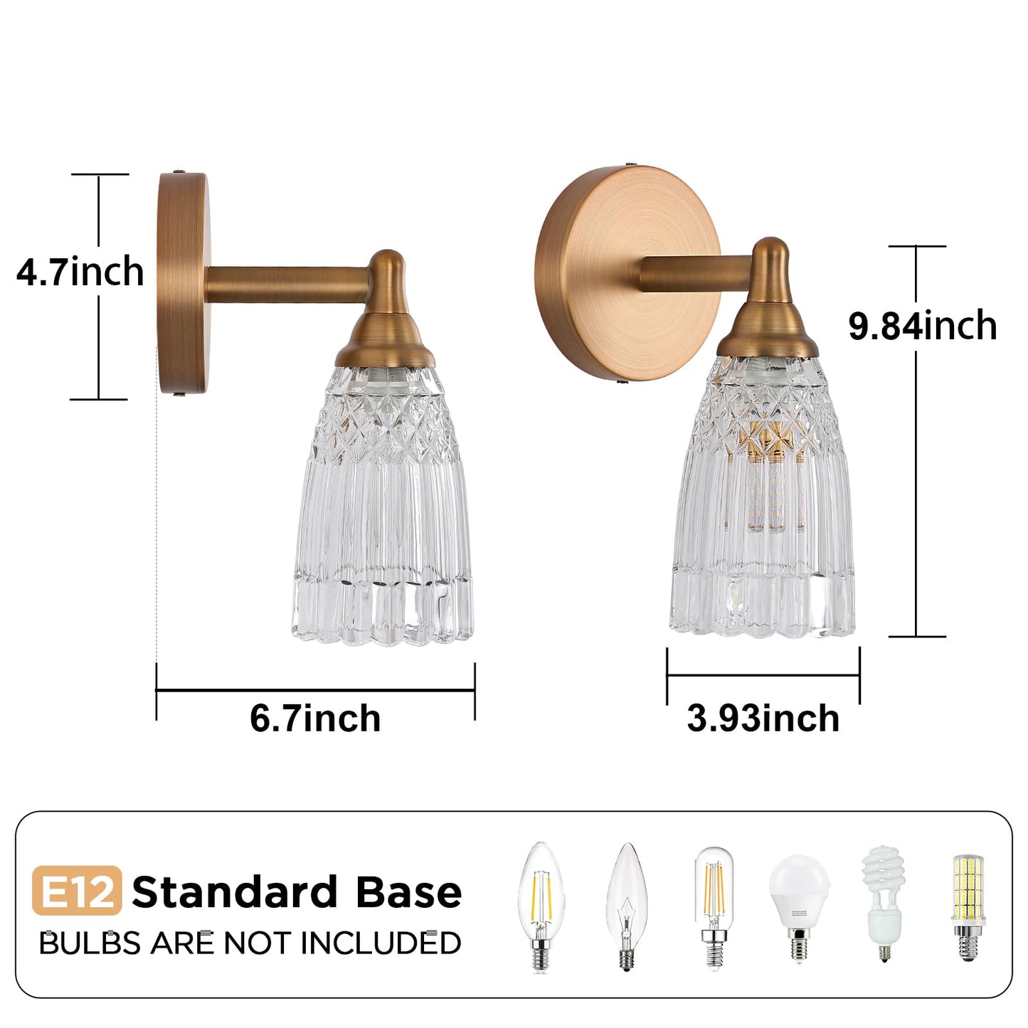 HDDFL Brass Bathroom Light Fixture Vintage Bathroom Vanity Lighting 1 Light Glass Wall Scone for Bedroom Bath Living Room Hallway