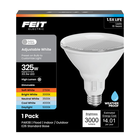 Feit Electric PAR38 LED Flood Light Bulb, 325W Eq, 5CCT, E26 Base