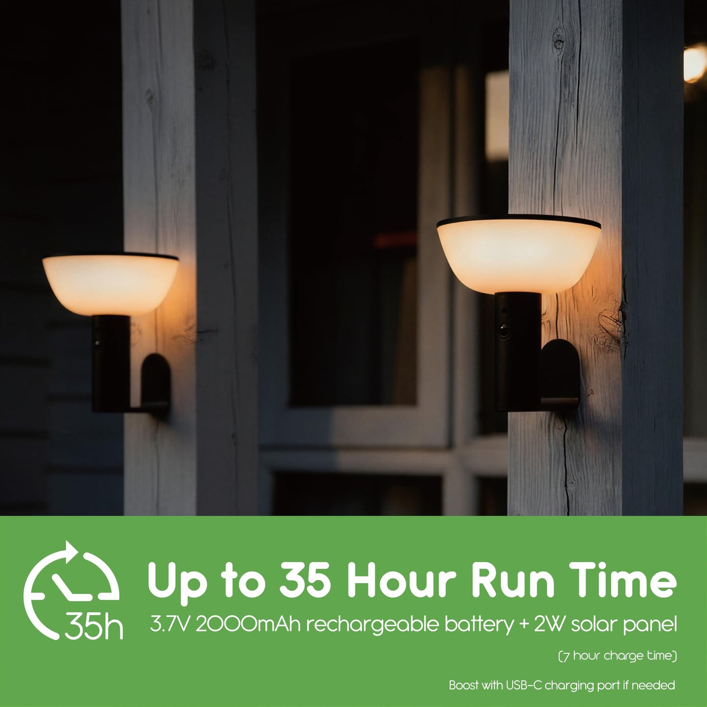 VerLuce Basin Series - Solar Wall Lights - Solar Porch Lights for Outside - PIR Sensor & Three Lighting Modes - Rechargeable Battery Lasts Up to 35