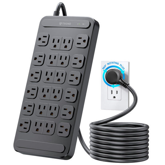TROND Surge Protector Power Strip 360° Rotating Flat Plug, 24 AC Outlets, 4000 Joules, 6ft Heavy Duty Extension Cord 1875W, ETL Listed, Ideal