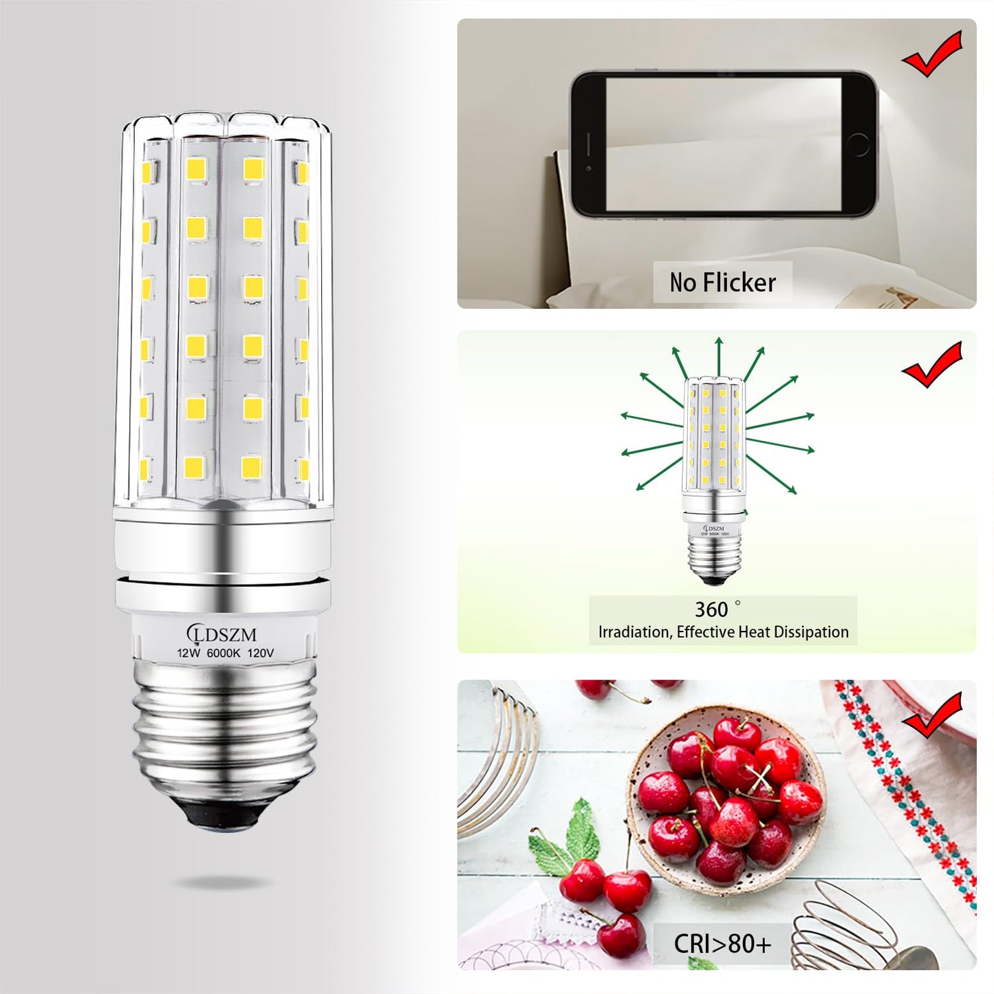 LDSZM LED Light Bulb 100w Equivalent 1200 Lumen 6000K Cool Daylight White 12W LED Super Bright Bulb E26 Base Non-Dimmable Chandelier Light Bulbs