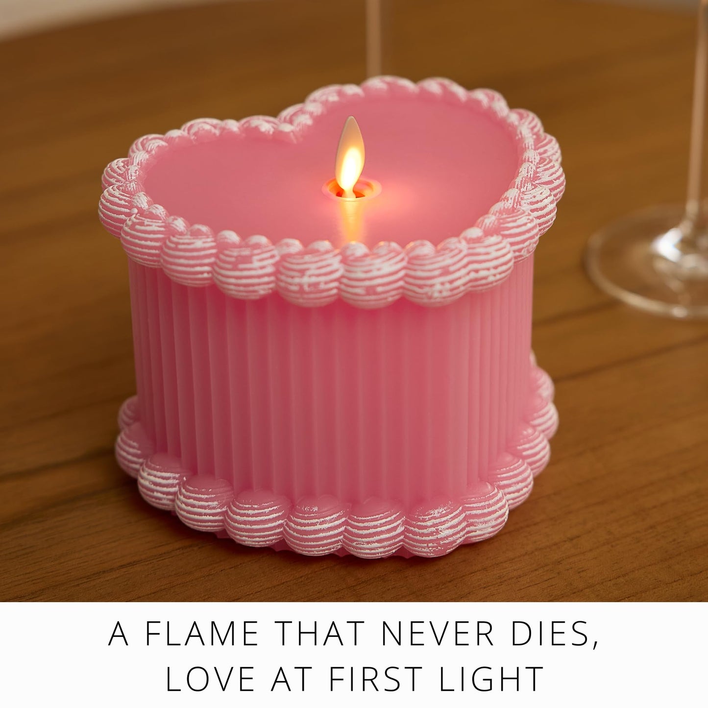 Luminara Flickering Flameless 5.3" x 4.5" Cake Candle, Battery Operated Remote Ready (Sold Separately) & Timer Function, Moving LED Flame Pink Real