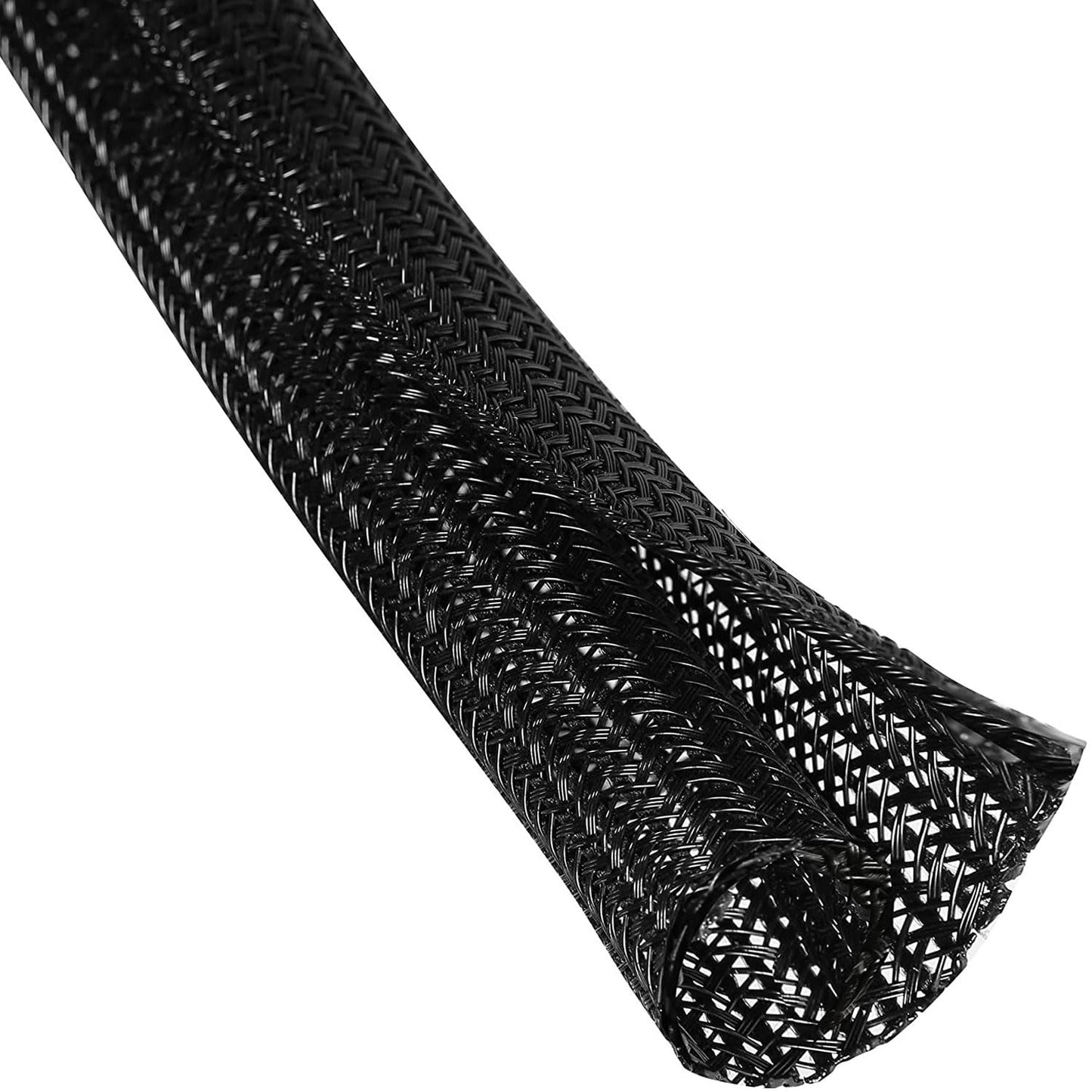 QCSIW 1/4" x 50ft Black Cable Sleeve Cover - Pet-Proof Cord Management System for Home Office Desk, Durable Wire Organizer Protector from Dog Cat