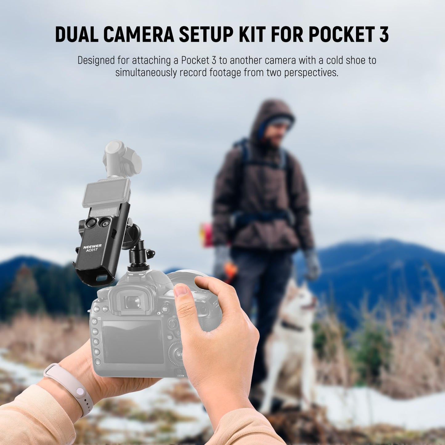 NEEWER Basics Pocket 3 Extension Adapter Mount Kit Compatible with DJI Osmo Pocket 3, Expansion Cage Frame, Dual Cam Setup with Cold Shoe for DSRL