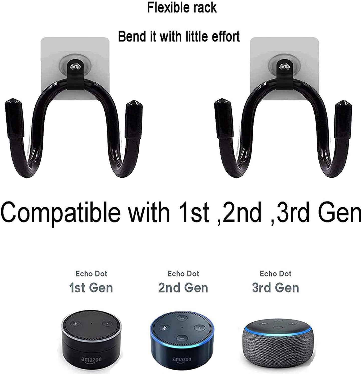 AUXPhome Hole- Free Wall Mount Wall Holder Clip Wall Bracket Wall Stand Compatible for Echo Dot (1st Gen) Echo Dot (2nd Gen) Echo Dot (3rd Gen) -2PK