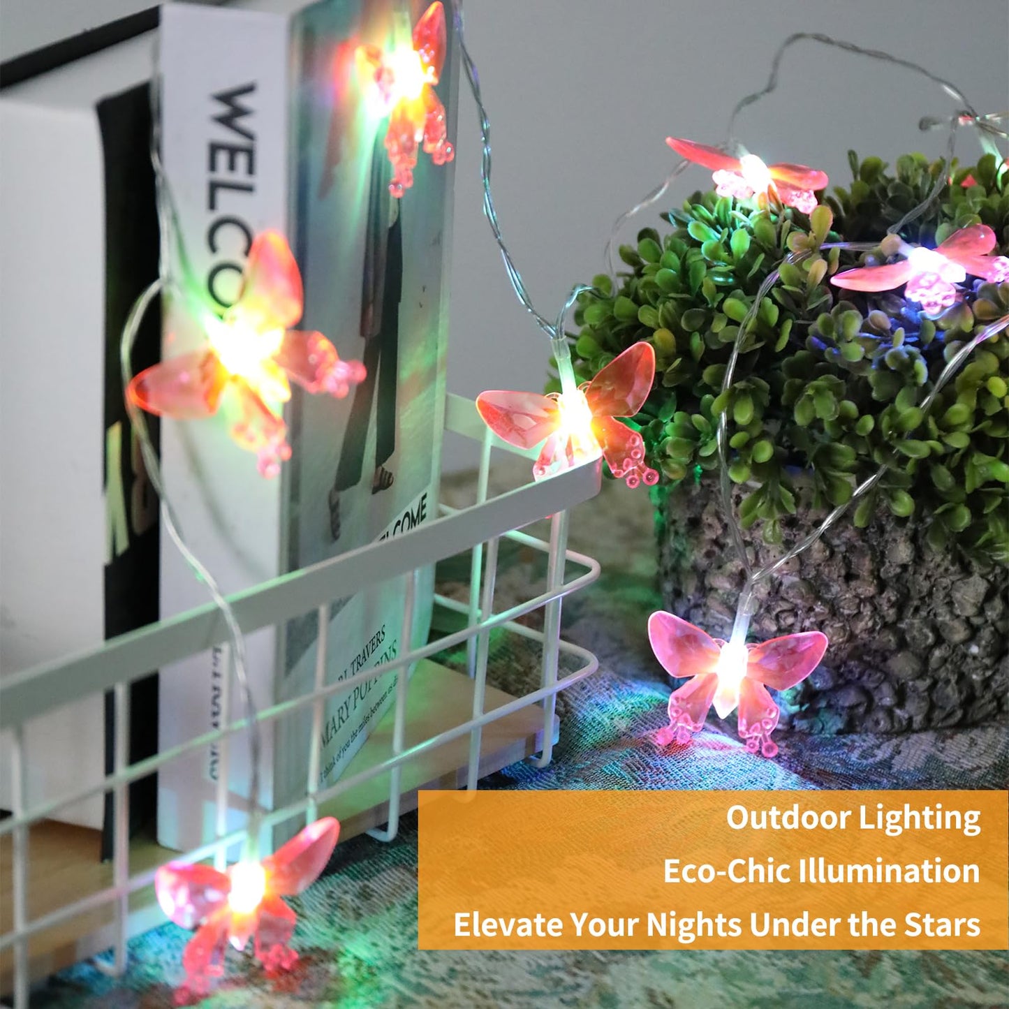 Vigdur 2 Pack Solar Butterfly String Lights Outdoor, 10 LED 2-Color (Purple & Pink) Butterfly Fairy Lights, IP44 Waterproof for Windows, Fences