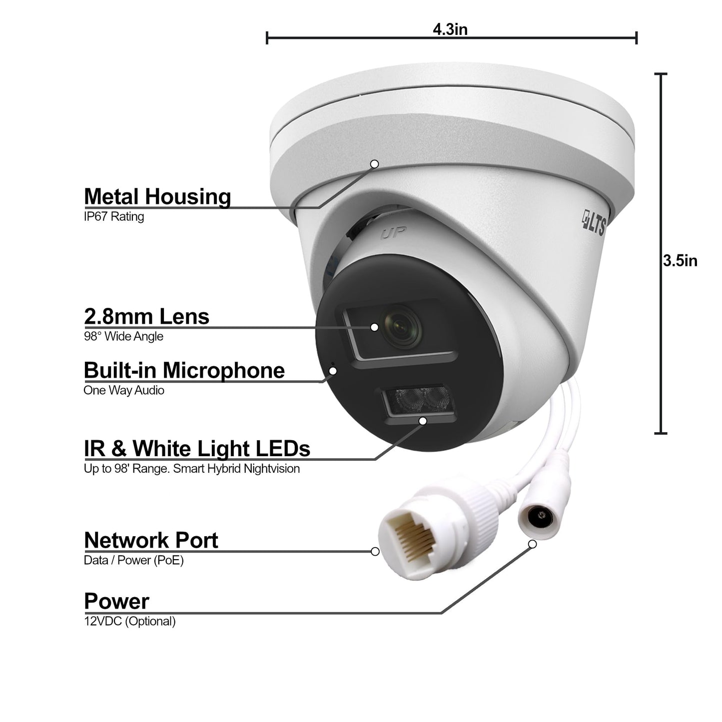 LTS Platinum CMIP1342WE-28MDA IP 4MP Dual Light 2.8mm WDR Mic Smart Ai Turret Dome Camera LTCMIP1342WE-28MDA