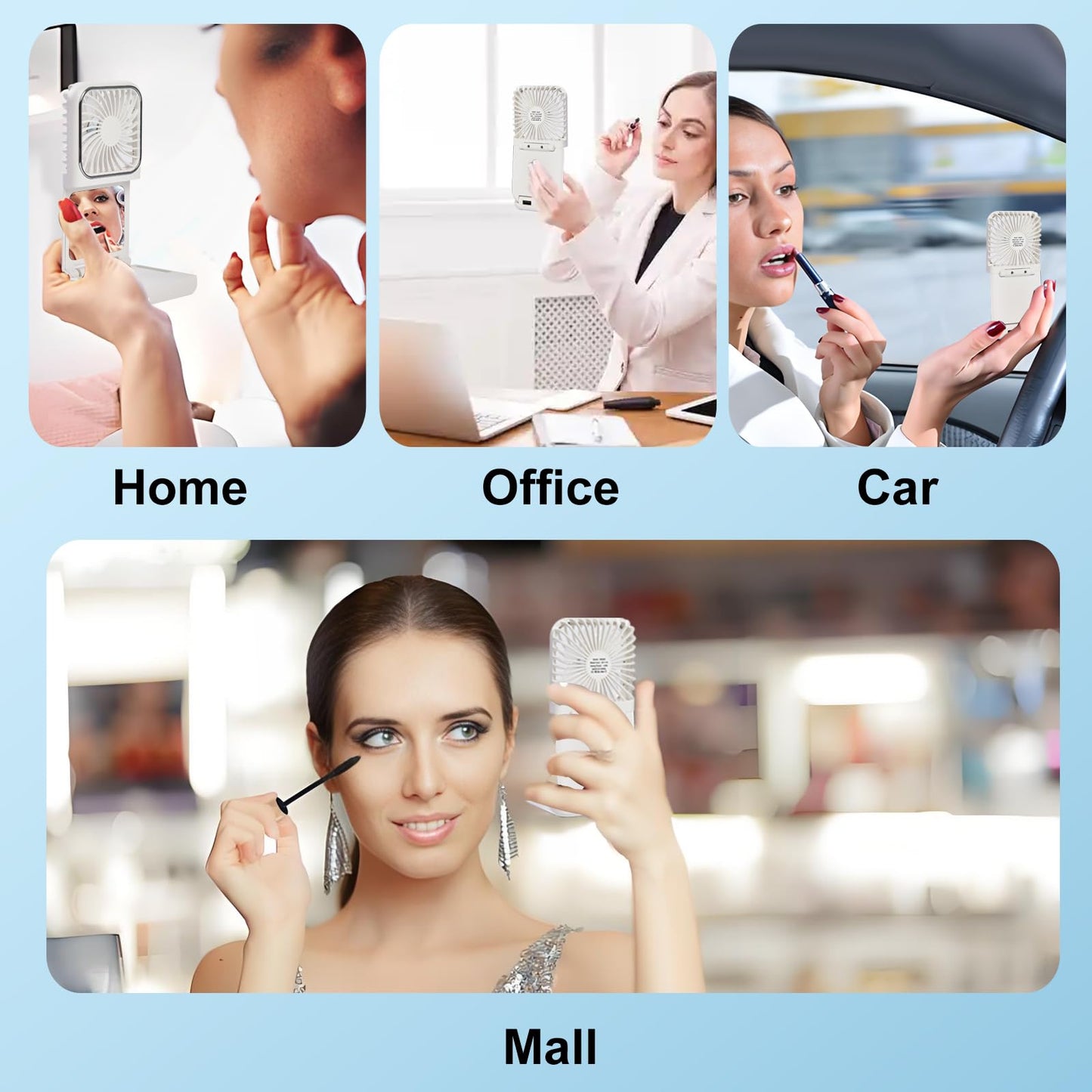 Portable Neck Fan with Mirror, Foldable Hands Free Personal Fan, USB Rechargeable Wearable Fan with Power Bank, Digital Display, Mini Desk Fan