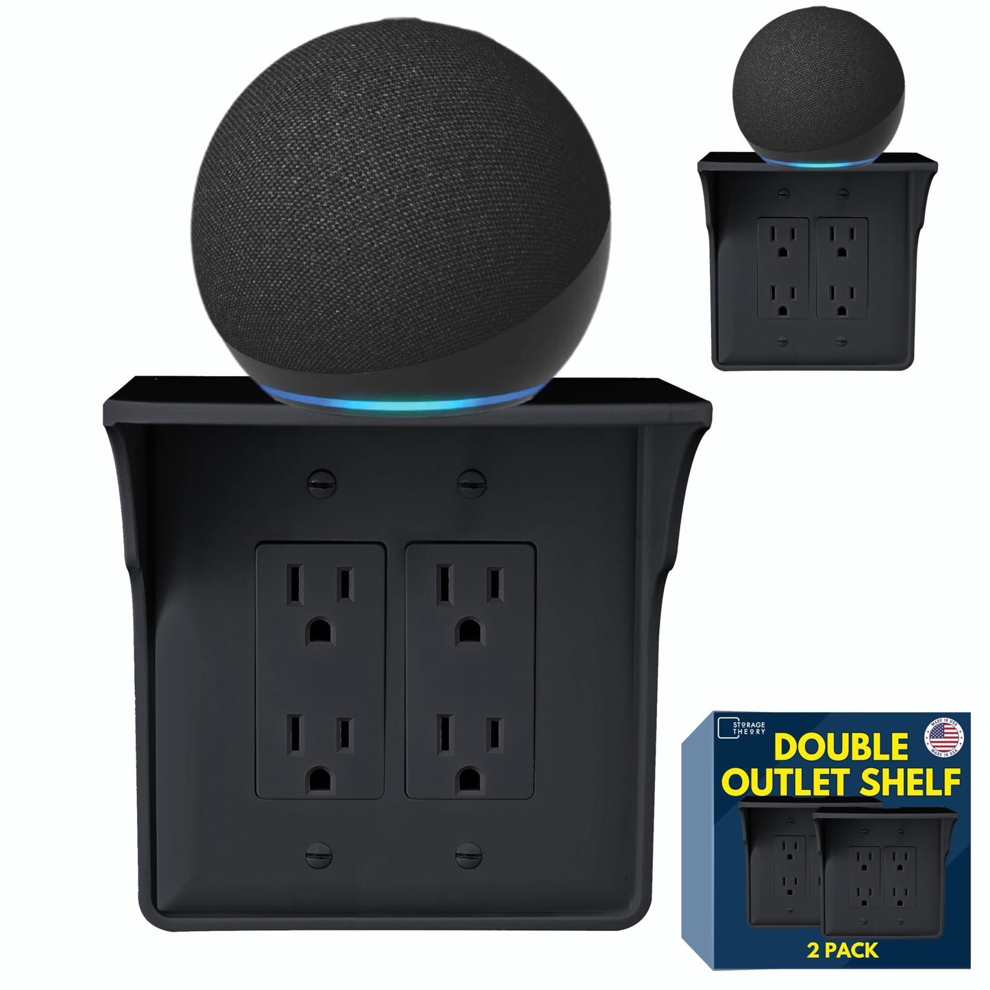 Storage Theory Power Perch Double Wall Outlet Shelf - Declutter & Reclaim Bathroom Counter Space - Alexa Stand, Apple Homepod Shelf, Toothbrush