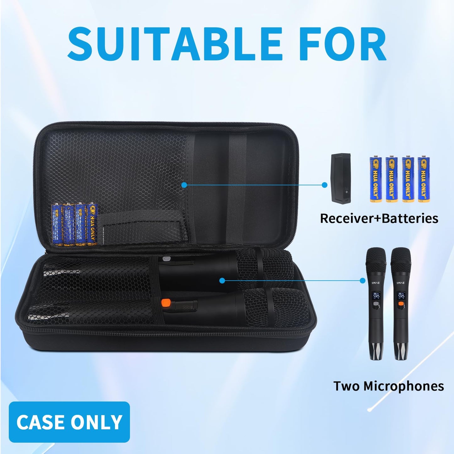 Kmise Microphone Case, Microphone Bag for 2 Wireless Microphones EVA Hard Dual Wireless Mic Storage Bag for Gigging and Travel(Case Only)