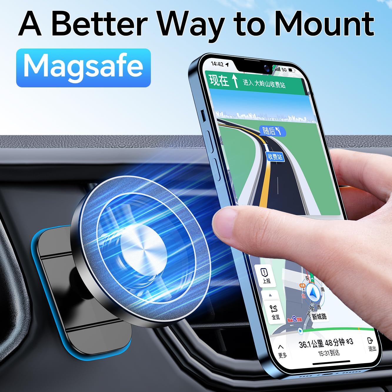 Kaistyle for Magsafe Car Mount?Strong Magnets?Magnetic Phone Holder for Car Phone Holder Mount Dash Mounted Holders Phone Holders for Your Car