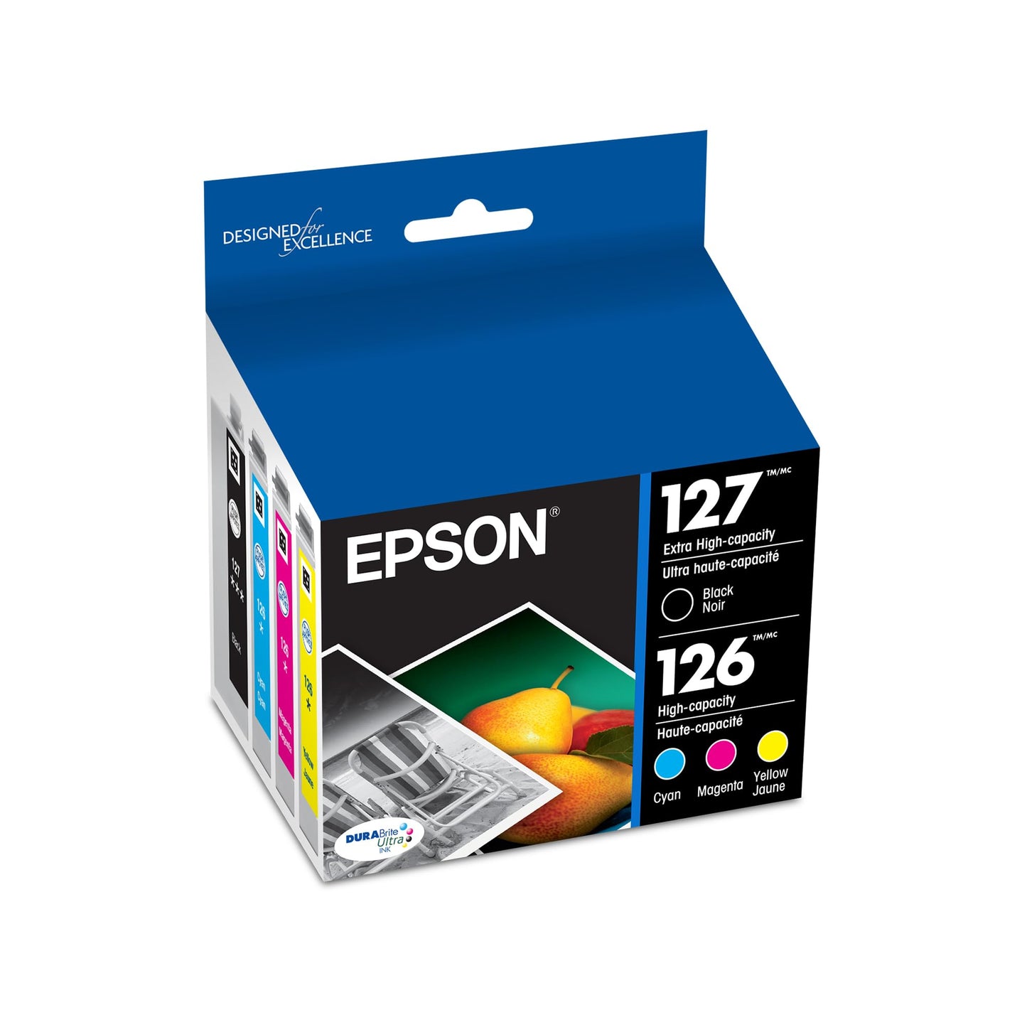 Epson 127 DURABrite Ultra Ink Black & Color Combo Pack for NX-530, 625, WF-3520, 3530, 3540, 545, 60, 630, 633, 635, 645, 7010, 7510, 7520, 840, 845