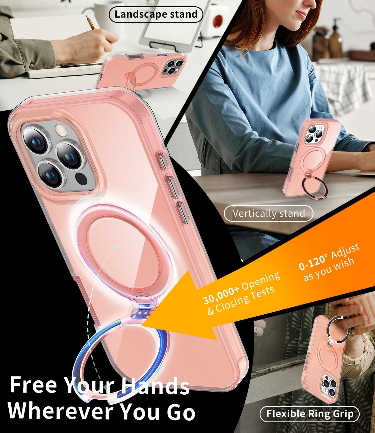 YXU? Privacy Case for iPhone 13/14 with 360° Spin Magnetic Stand Pink