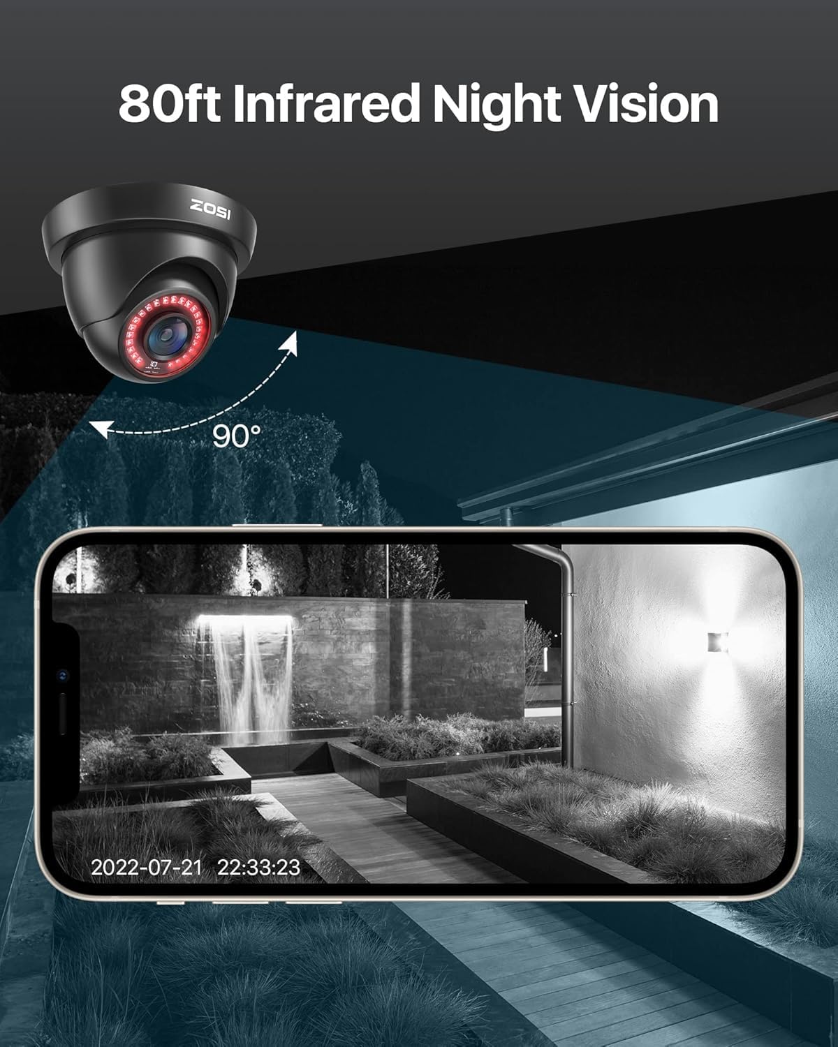 ZOSI 1080P HD Security Camera Indoor Outdoor,1920TVL 2.0MP 4-in-1 HD TVI/CVI/AHD/CVBS CCTV Camera,Weatherproof,80ft IR Night Vision,for