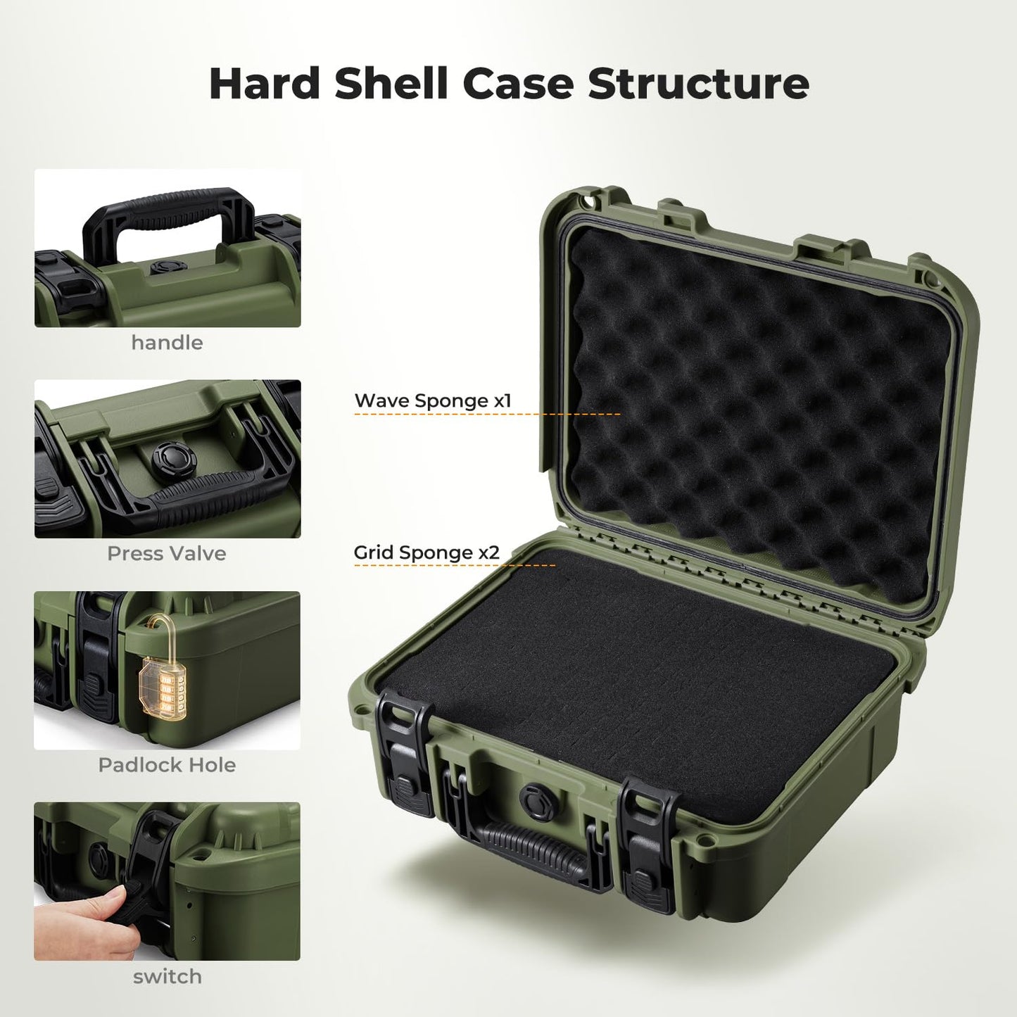 K&F CONCEPT Waterproof Hard Case, Portable Protective Camera Case, Customizable Foam Case Fit Use of Camera, Drones, Equipments -13.5x11.4x5.3inch