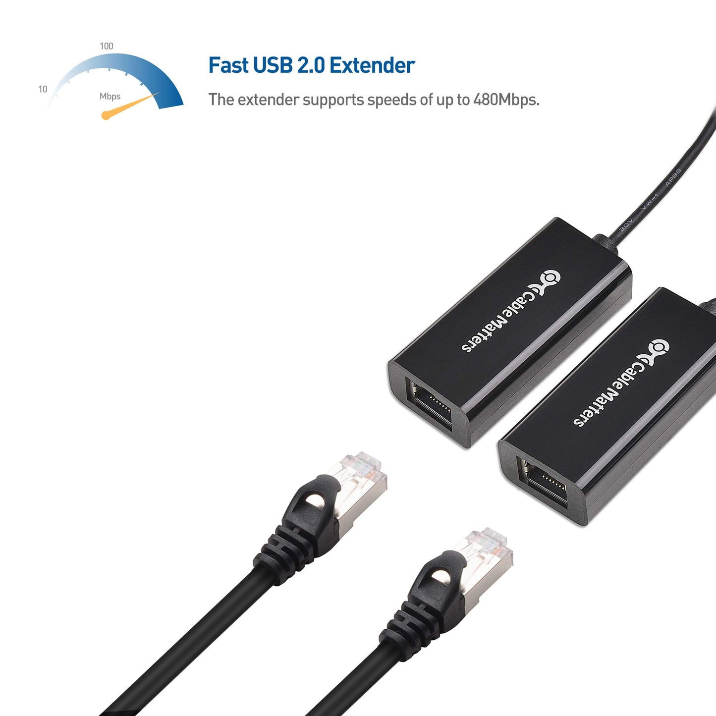 Cable Matters USB 2.0 Over Ethernet Extender with Power Adapter, 150ft